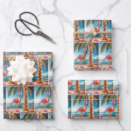 Hoja De Papel De Regalo Navidades De Flamingo Rosa En Luces Tangulares