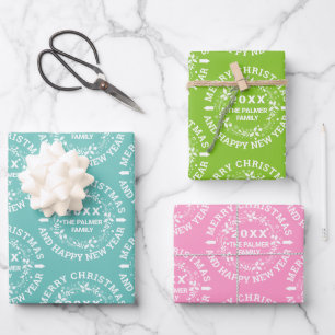 Hoja De Papel De Regalo Navidades de flores coronas verde azuladas, lima v