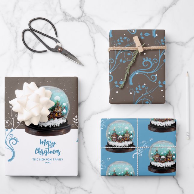 Hoja De Papel De Regalo Navidades de Foliage de Glass Snowball Winter Vill (Anverso)