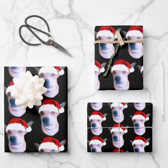 Hoja De Papel De Regalo Navidades de fotografía de perro personalizado (Anverso)