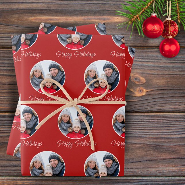 Hoja De Papel De Regalo Navidades de fotos familiares de Red Happy Holiday (Subido por el creador)