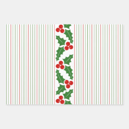 Hoja De Papel De Regalo Navidades de franjas verdes y rojas y frías verdes