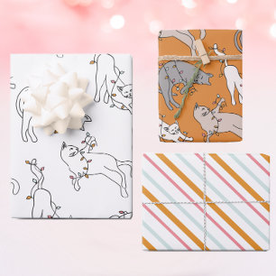 Hoja De Papel De Regalo Navidades de gato rosa ligero