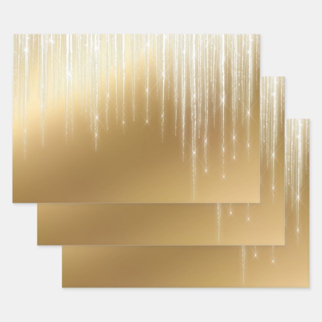 Hoja De Papel De Regalo Navidades de Glam Gold White Icicles (Set)