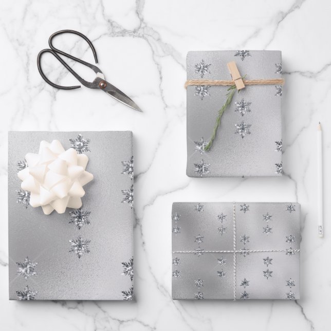 Hoja De Papel De Regalo Navidades de Glam Silver Stars (Anverso)