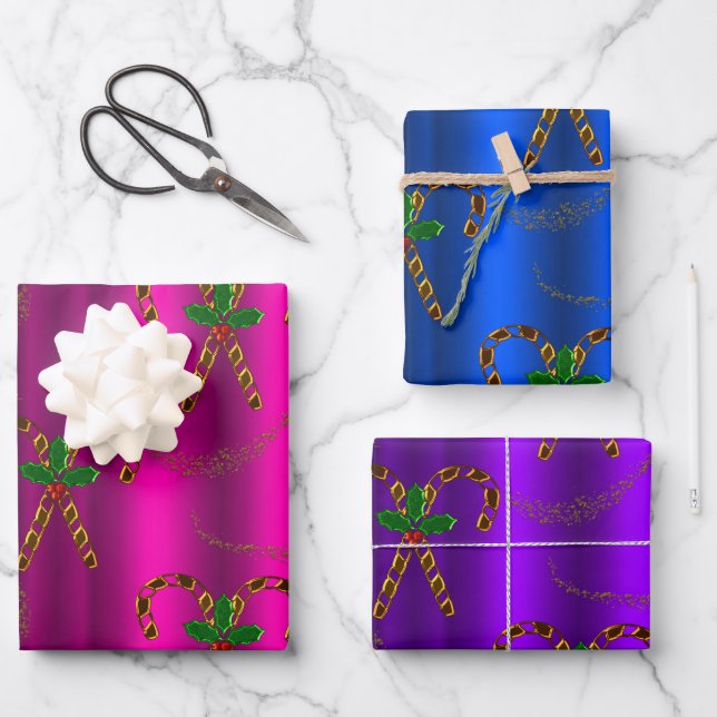 Hoja De Papel De Regalo Navidades de Golden Candy Cane Delight Luxe (Anverso)
