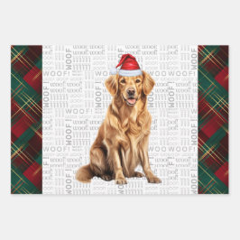 Hoja De Papel De Regalo Navidades de Golden Retriever Red Green Holiday Pl