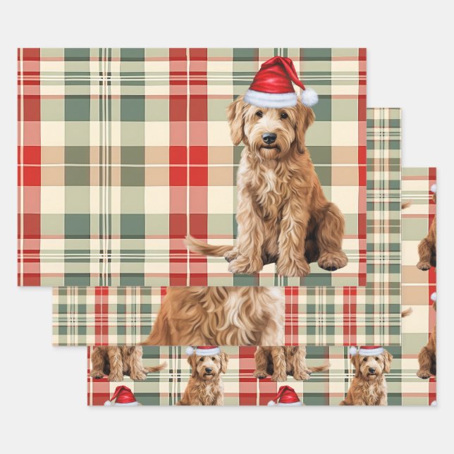 Hoja De Papel De Regalo Navidades de Goldendoodle Perro Feriado Rojo (Set)