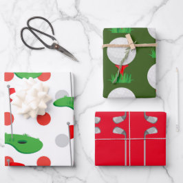 Hoja De Papel De Regalo Navidades de golf con balón y hierro para el golfi