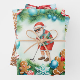 Hoja De Papel De Regalo Navidades de golf en verano en Santa Golfing