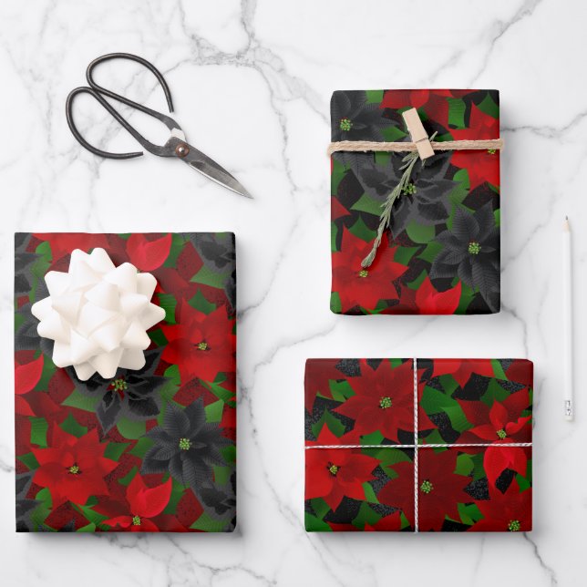 Hoja De Papel De Regalo Navidades de gótico Poinsettia (Anverso)