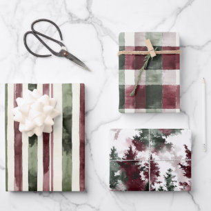 Hoja De Papel De Regalo Navidades de Green Burgundy Stripes