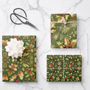Hoja De Papel De Regalo Navidades de Green & Gold Hollies