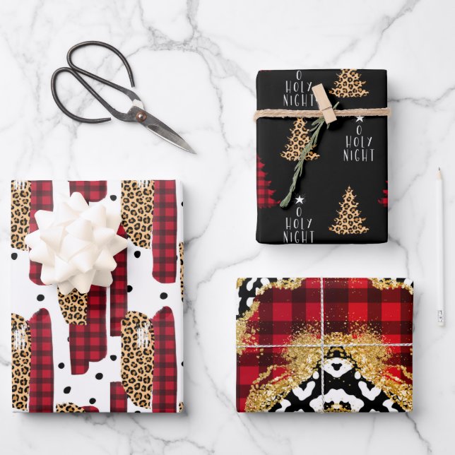 Hoja De Papel De Regalo Navidades de impresión de leopardo rojo salvaje de (Anverso)