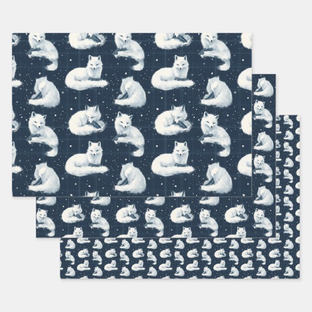 Hoja De Papel De Regalo Navidades de invierno de la Fox Ártica Tartán Patr (Set)
