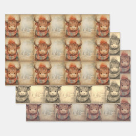 Hoja De Papel De Regalo Navidades de invierno de la vaca salvaje cute bebé