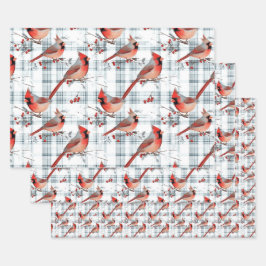 Hoja De Papel De Regalo Navidades de invierno de las aves cardinales Tartá