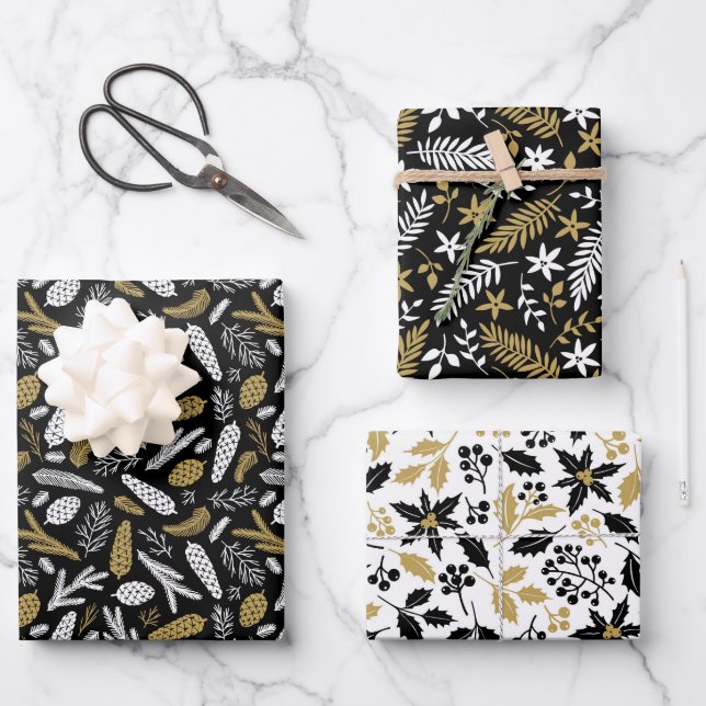 Hoja De Papel De Regalo Navidades de invierno de Scandi Gold y Woodland Ne (Anverso)