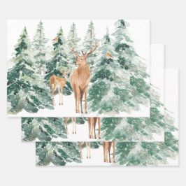Hoja De Papel De Regalo Navidades de invierno de Woodland Deer Rustic