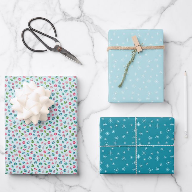 Hoja De Papel De Regalo Navidades de invierno inspiran patrones azules ret (Anverso)