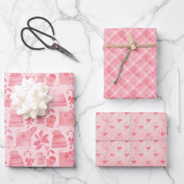 Hoja De Papel De Regalo Navidades de invierno rosados (Anverso)