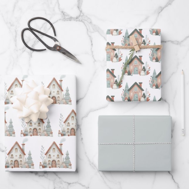 Hoja De Papel De Regalo Navidades de invierno sensacionales acuarela (Anverso)