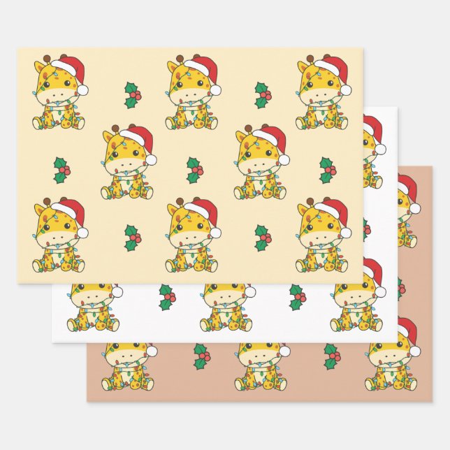 Hoja De Papel De Regalo Navidades de jirafa en invierno animan jirafas (Set)