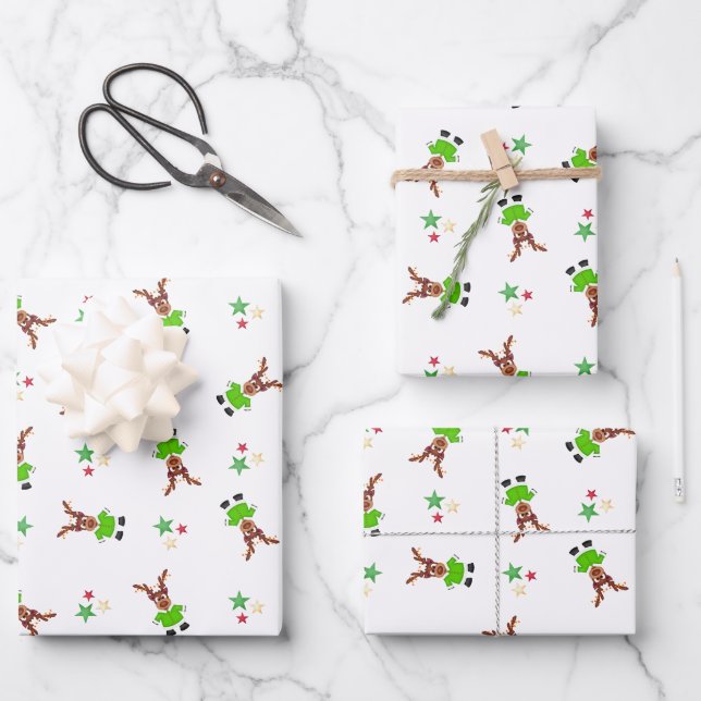 Hoja De Papel De Regalo Navidades De Kasky De Oro Y Verde Festividad (Anverso)