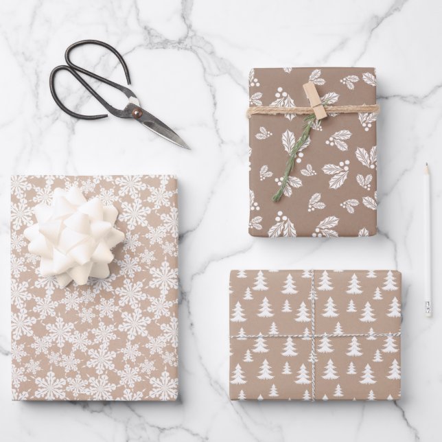 Hoja De Papel De Regalo Navidades de Kraft diseñan blanco (Anverso)