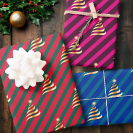 Hoja De Papel De Regalo Navidades de la banda multicolor del árbol dorado