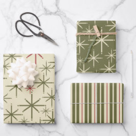 Hoja De Papel De Regalo Navidades de la época moderna retro de mediados de