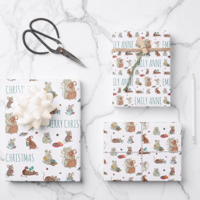 Hoja De Papel De Regalo Navidades de la familia Mouse (Anverso)