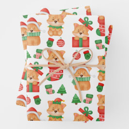 Hoja De Papel De Regalo Navidades de la Festividad Elf Santa de Corgi Pupp