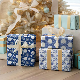 Hoja De Papel De Regalo Navidades de la Marina Blue Starfish Sand Dollar