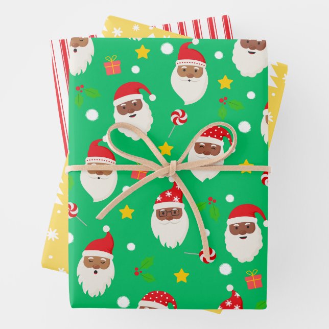 Hoja De Papel De Regalo Navidades de la moderna diversión de Santa Stripes (In situ)