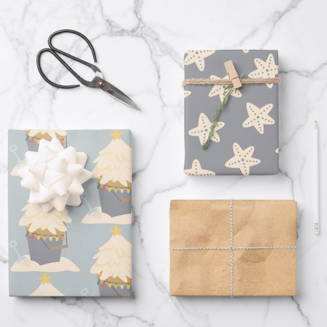 Hoja De Papel De Regalo Navidades De La Playa Pail (Anverso)
