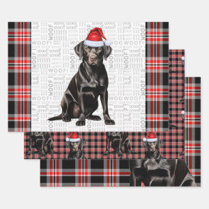 Hoja De Papel De Regalo Navidades de la Red Plaid de los Perros de Labrado