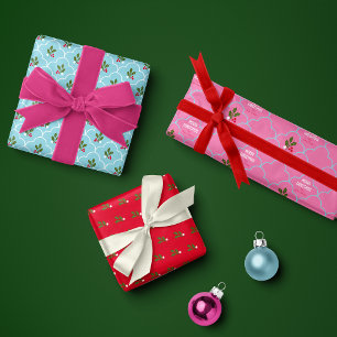 Hoja De Papel De Regalo Navidades de la sucursal Blue Pink Scallop Tile Ho