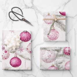 Hoja De Papel De Regalo Navidades de los Ornamentos Blancos Rosados