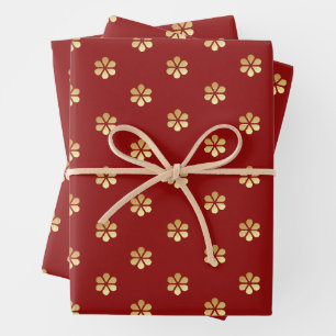 Hoja De Papel De Regalo Navidades de moda festivos Red & Gold Daisy