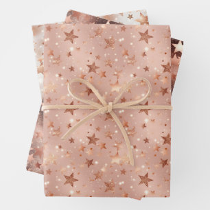 Hoja De Papel De Regalo Navidades de Moda moderna Subió estrellas doradas 
