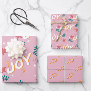 Hoja De Papel De Regalo Navidades de moda rosados alegres cántaros estrell