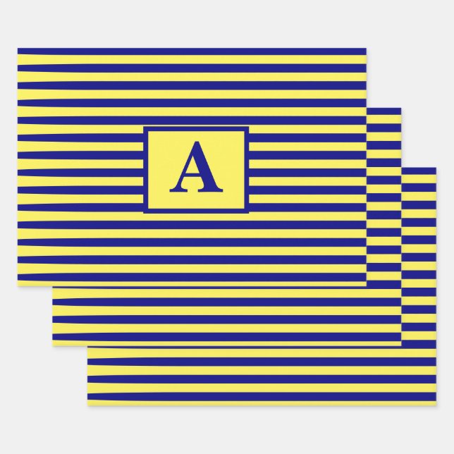 Hoja De Papel De Regalo Navidades de Monograma Náutico Azul de la Marina A (Set)