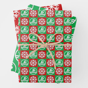 Hoja De Papel De Regalo Navidades de natación rojos y verdes
