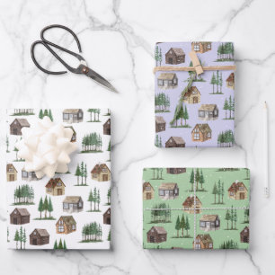 Hoja De Papel De Regalo Navidades de Nieve de Pino Rústico de Woodland