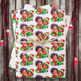 Hoja De Papel De Regalo Navidades de niños con acuarela de estilo vintage