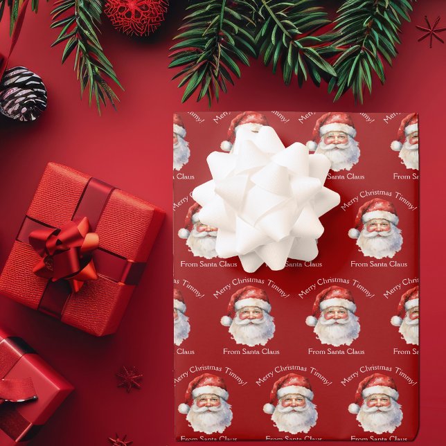 Hoja De Papel De Regalo Navidades de niños rojos personalizados de Santa C (Subido por el creador)