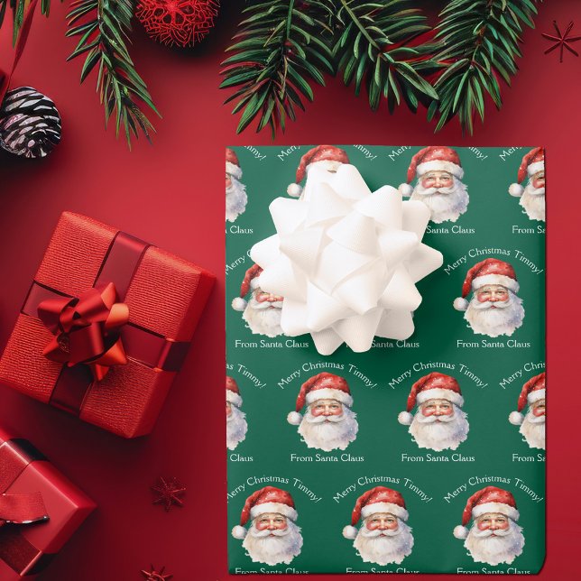 Hoja De Papel De Regalo Navidades de niños verdes personalizados de Santa  (Subido por el creador)