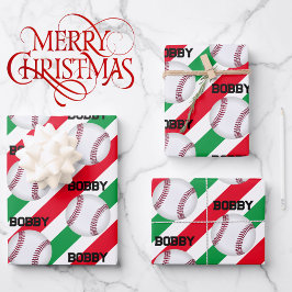 Hoja De Papel De Regalo Navidades de nombre de niño de béisbol