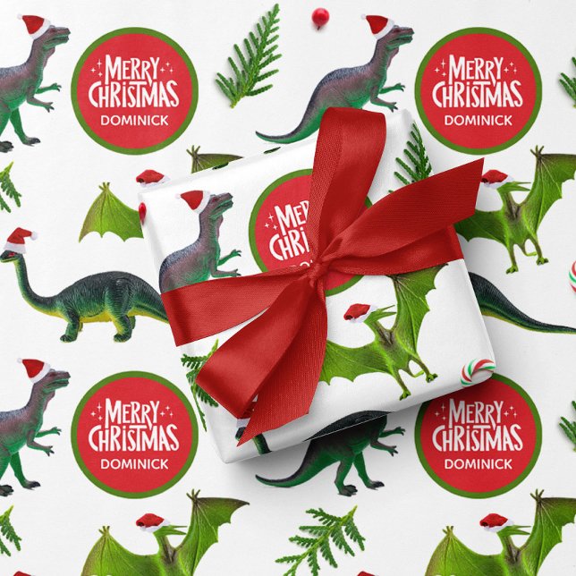 Hoja De Papel De Regalo Navidades de nombres personalizados de dinosaurios (Subido por el creador)